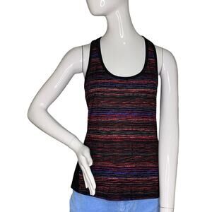 Athleta Retreat Print Chi Tank Top  Multicolor Front Black Racer Back Size S